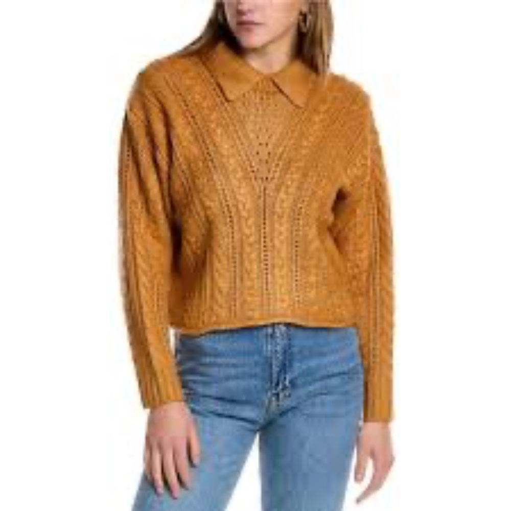 525 America Revolve airspun cable knit polo pullover sweater size S small